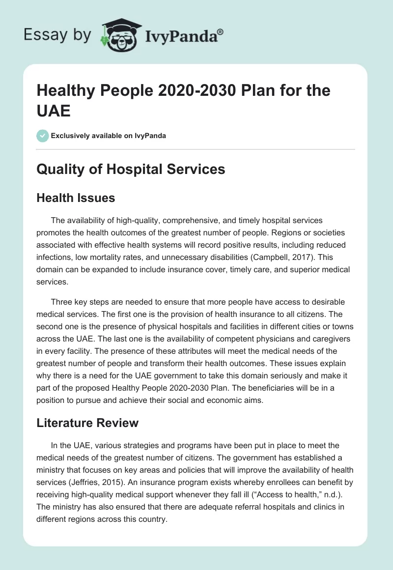 Healthy People 2020-2030 Plan for the UAE. Page 1