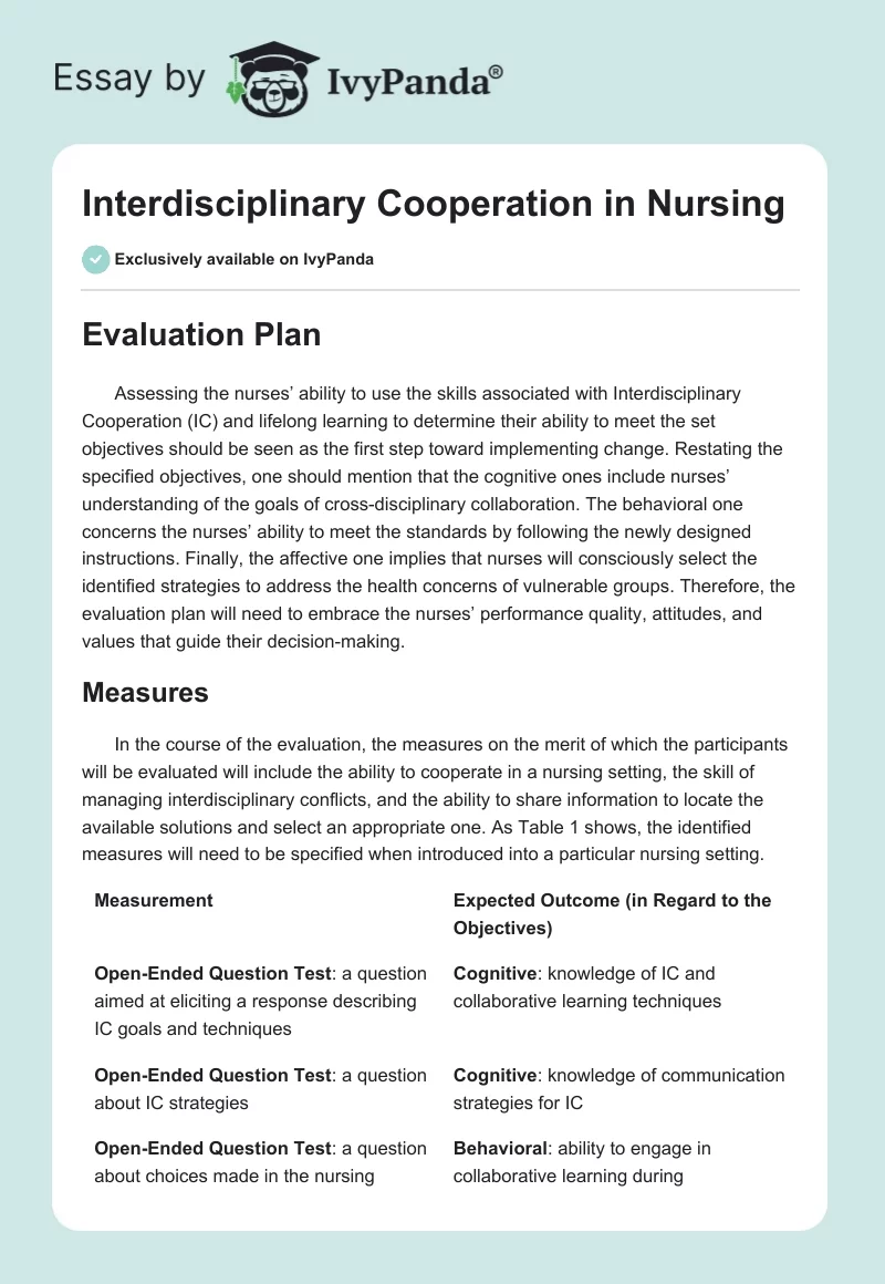 Interdisciplinary Cooperation in Nursing. Page 1