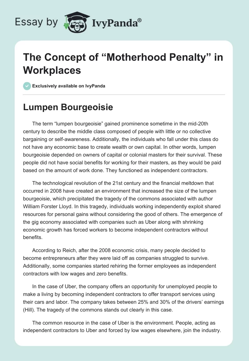 The Concept of “Motherhood Penalty” in Workplaces. Page 1