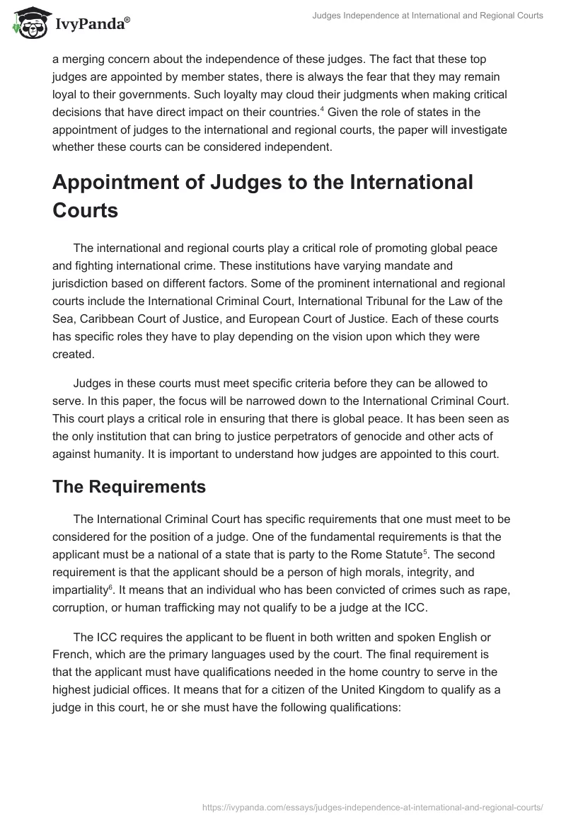 Judges Independence at International and Regional Courts. Page 2