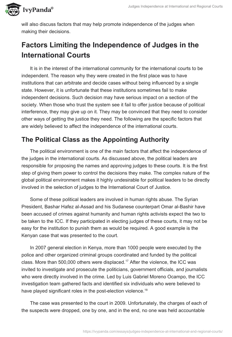 Judges Independence at International and Regional Courts. Page 5