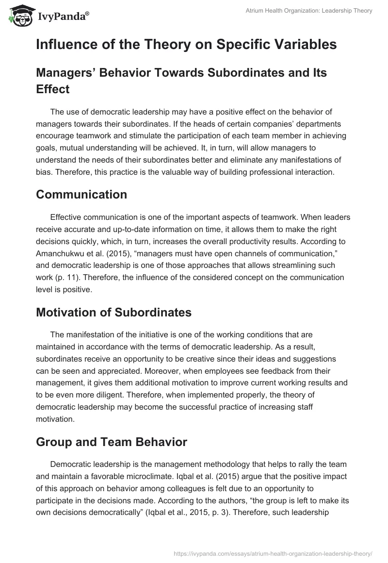 Atrium Health Organization: Leadership Theory. Page 4