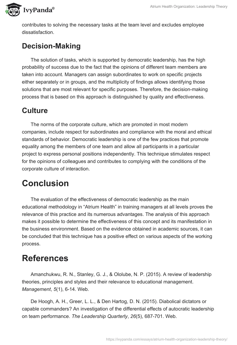 Atrium Health Organization: Leadership Theory. Page 5