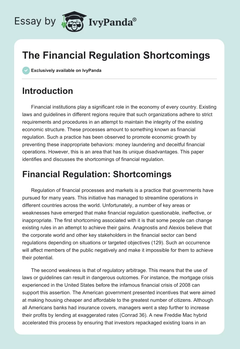 The Financial Regulation Shortcomings. Page 1