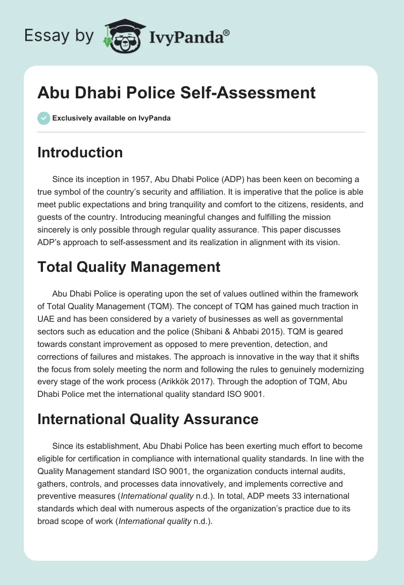 Abu Dhabi Police Self-Assessment. Page 1