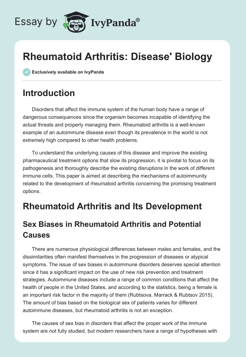 Rheumatoid Arthritis: Disease' Biology. Page 1