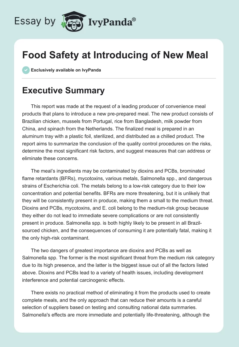 Food Safety at Introducing of New Meal. Page 1