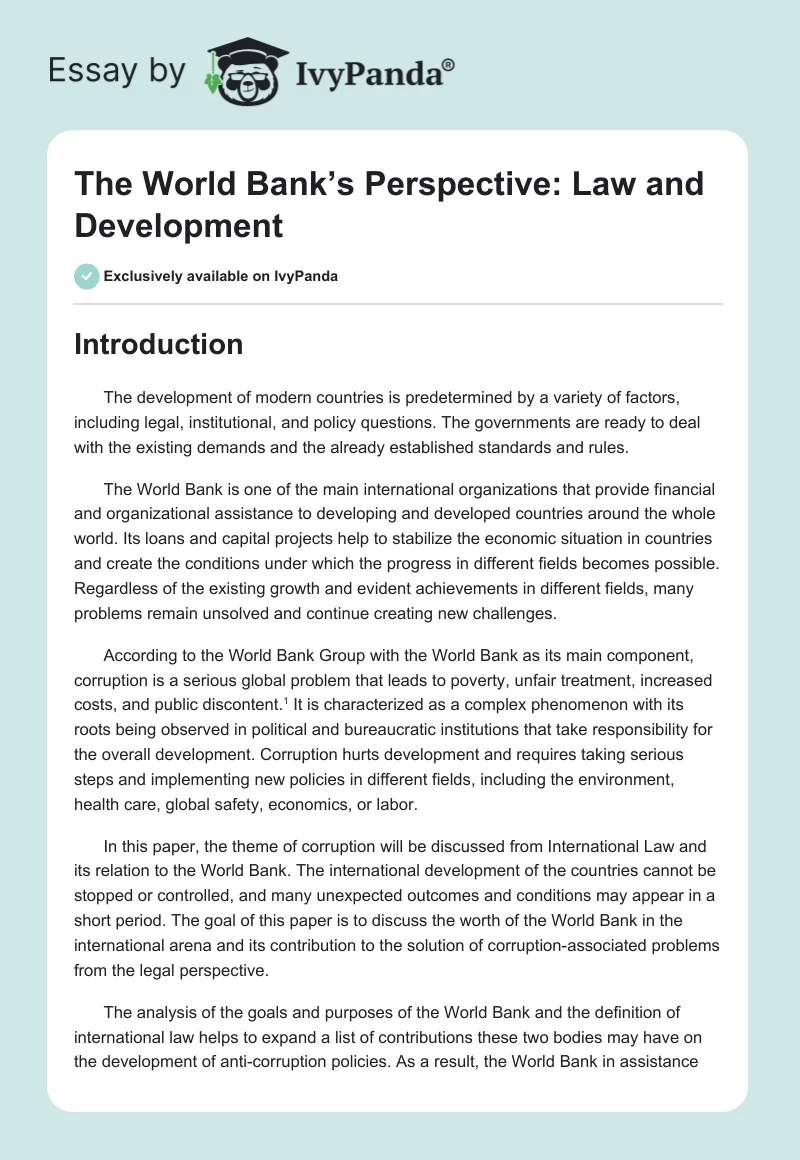 The World Bank’s Perspective: Law and Development. Page 1