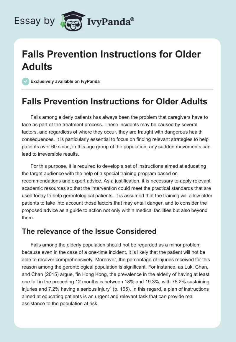 Falls Prevention Instructions for Older Adults. Page 1