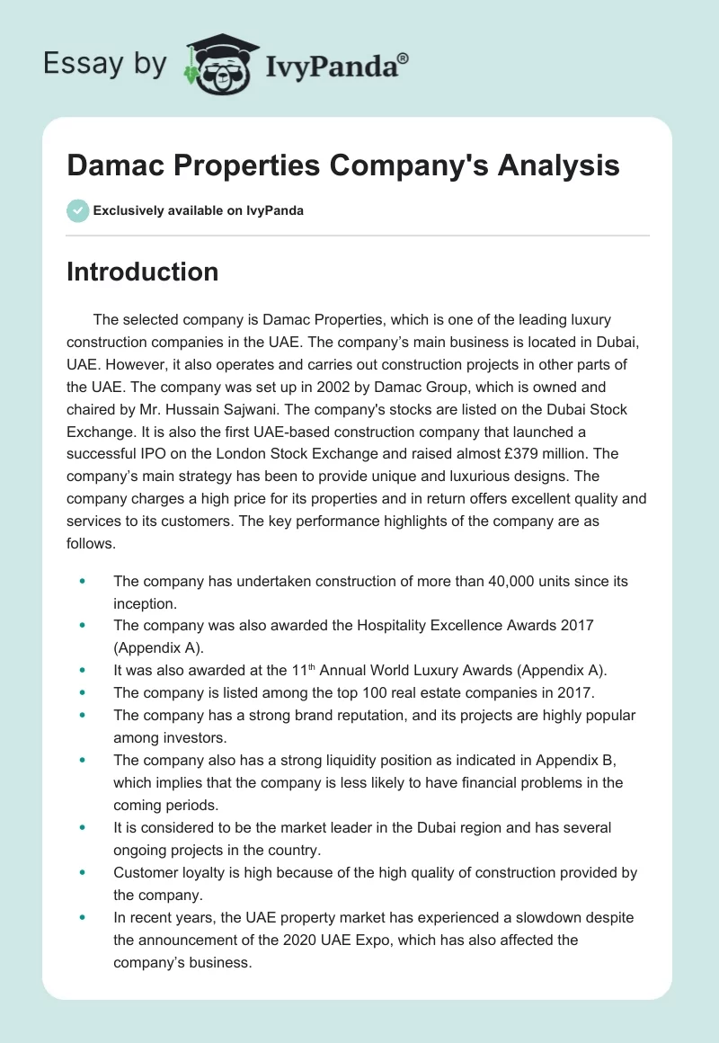 Damac Properties Company's Analysis. Page 1