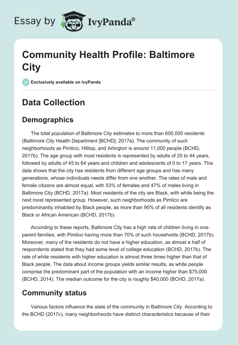 Community Health Profile: Baltimore City. Page 1