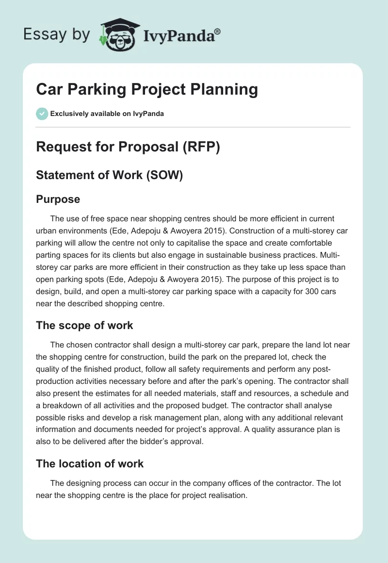 Car Parking Project Planning. Page 1