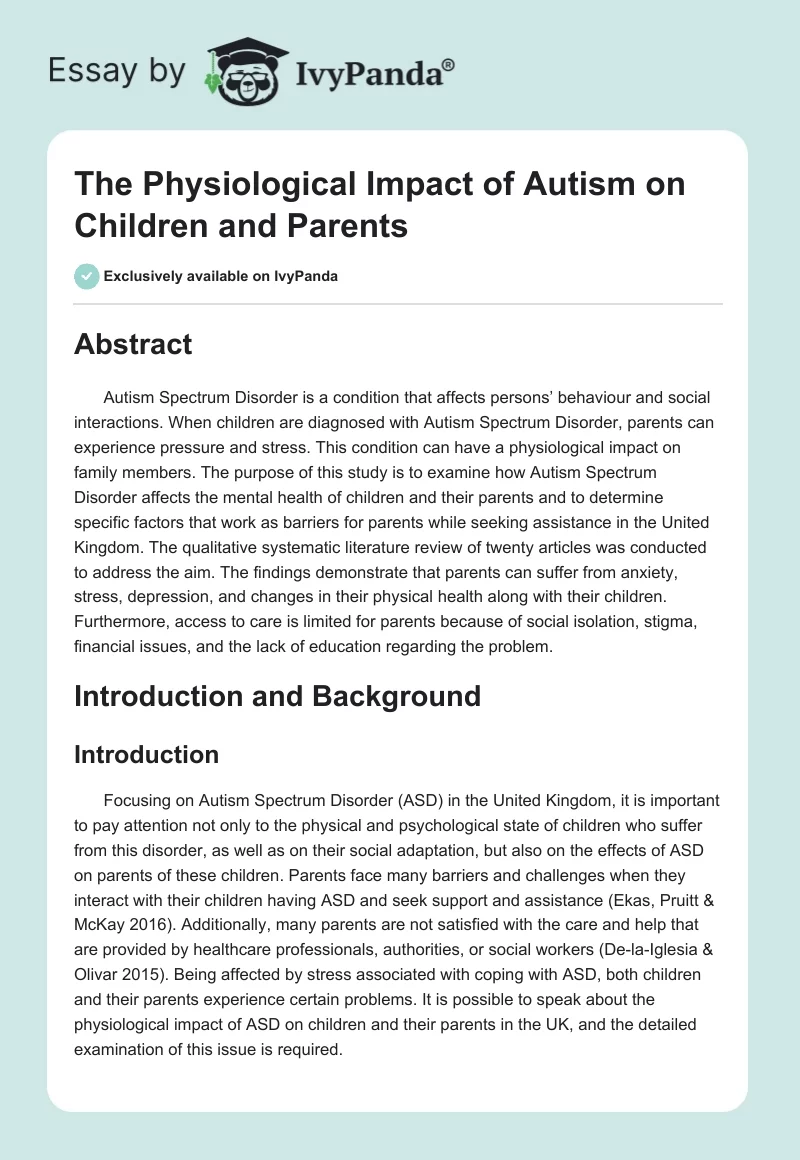 The Physiological Impact of Autism on Children and Parents. Page 1