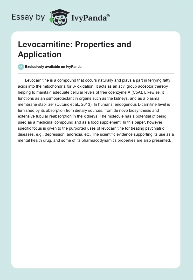 Levocarnitine: Properties and Application. Page 1