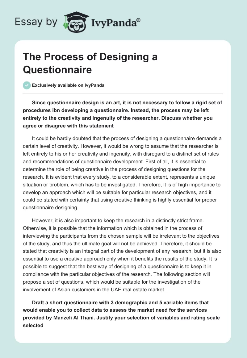 The Process of Designing a Questionnaire. Page 1