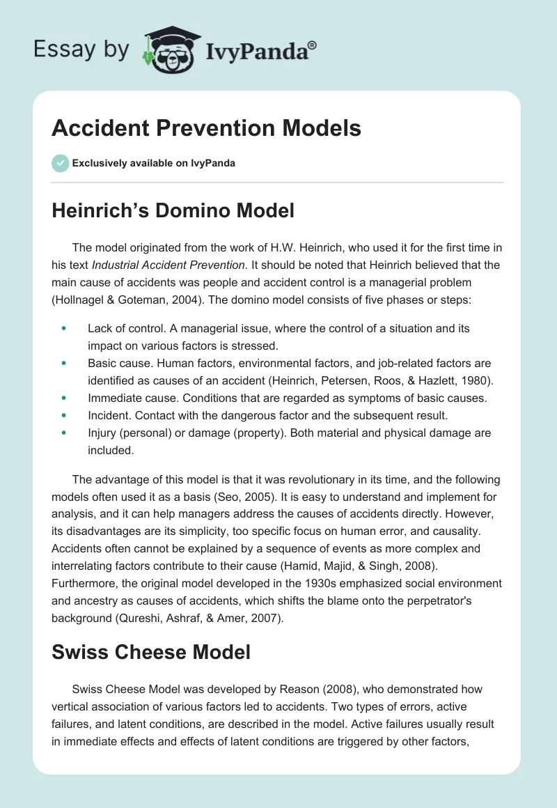 Accident Prevention Models. Page 1