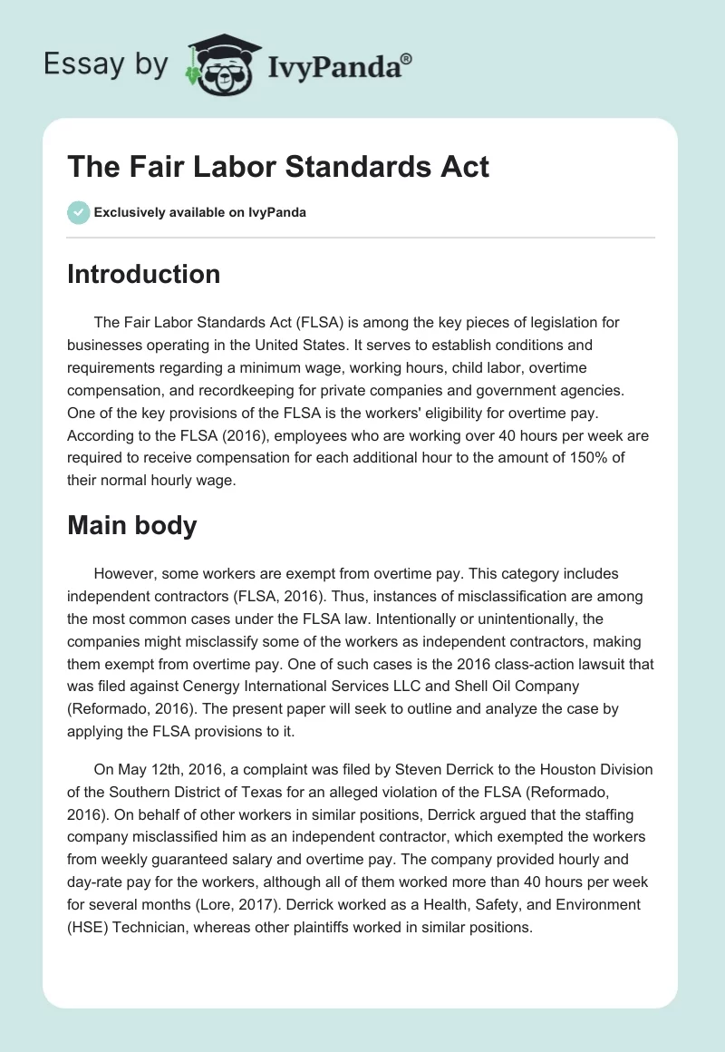 The Fair Labor Standards Act. Page 1