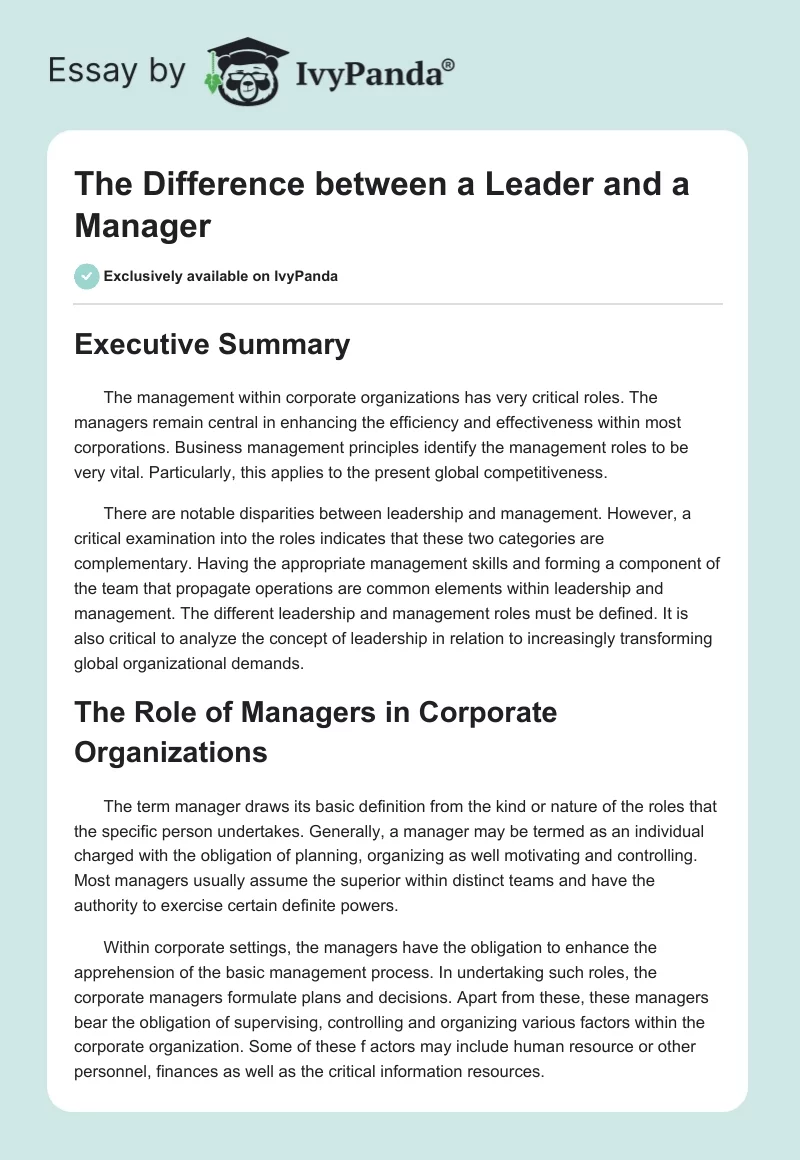 The Difference between a Leader and a Manager. Page 1