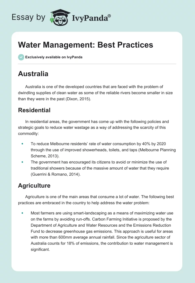 Water Management: Best Practices. Page 1