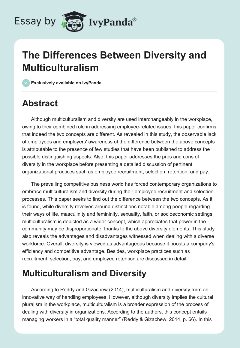 The Differences Between Diversity and Multiculturalism. Page 1