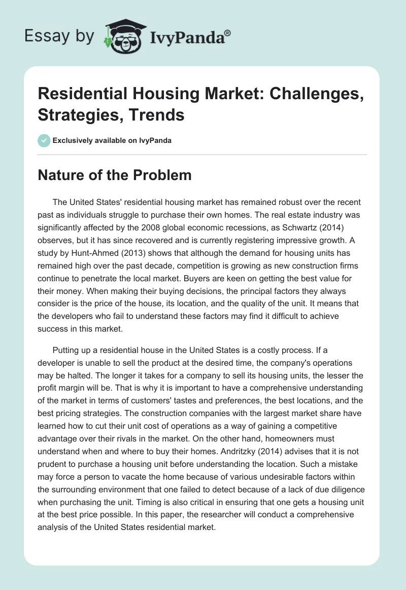 Residential Housing Market: Challenges, Strategies, Trends. Page 1