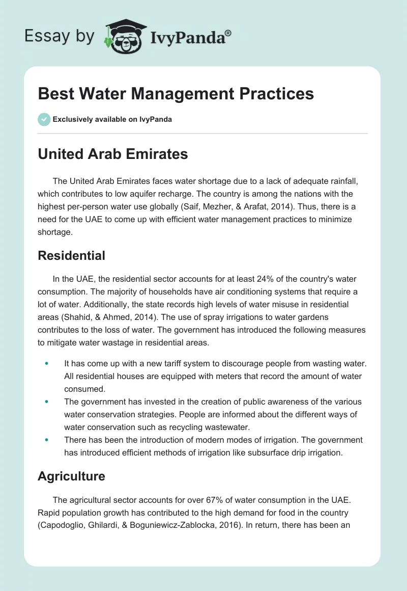 Best Water Management Practices. Page 1