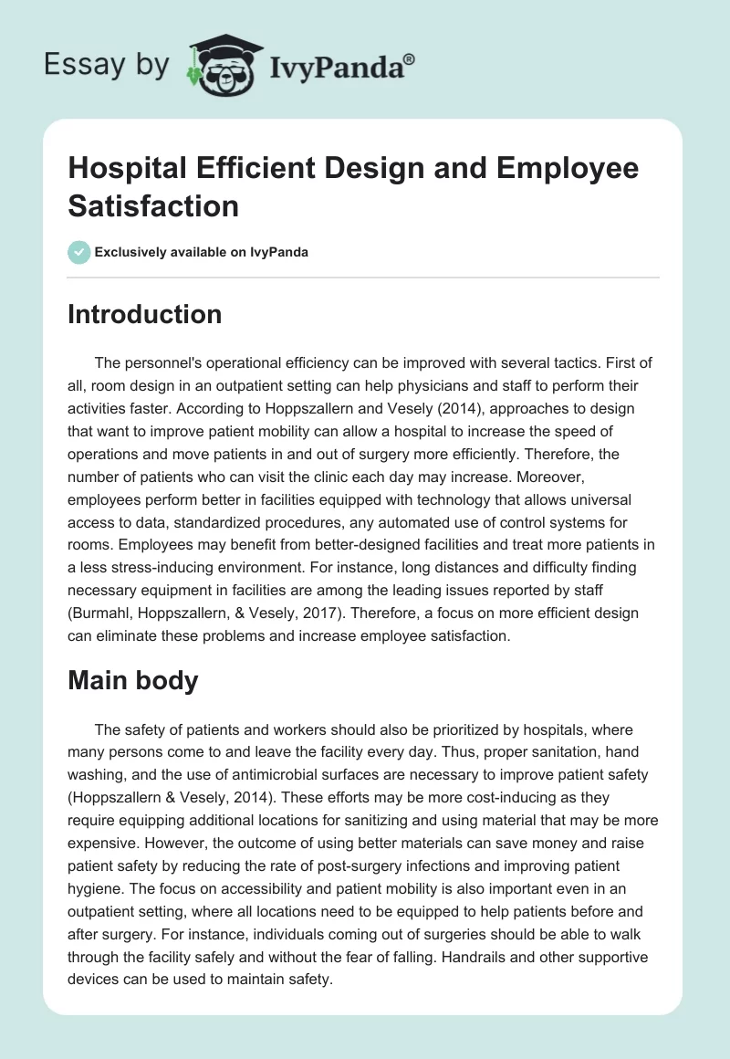 Hospital Efficient Design and Employee Satisfaction. Page 1