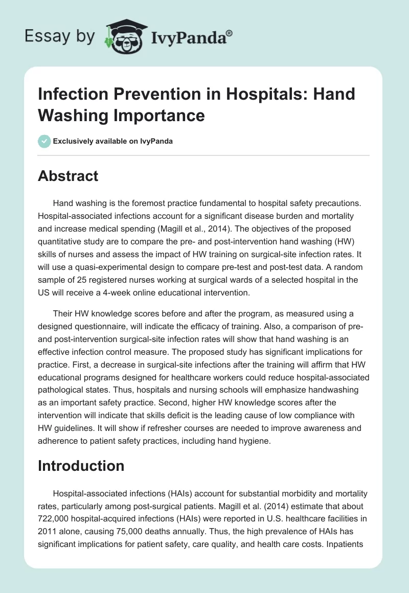 Infection Prevention in Hospitals: Hand Washing Importance. Page 1
