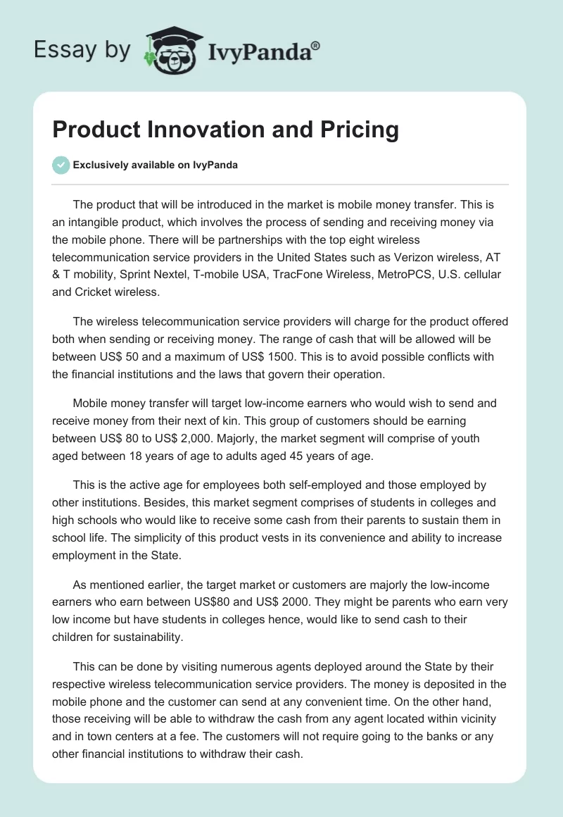 Product Innovation and Pricing. Page 1