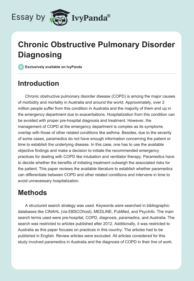 Chronic Obstructive Pulmonary Disorder Diagnosing. Page 1
