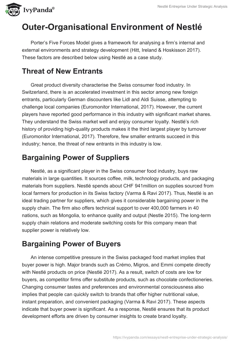 Nestlé Entreprise Under Strategic Analysis. Page 3
