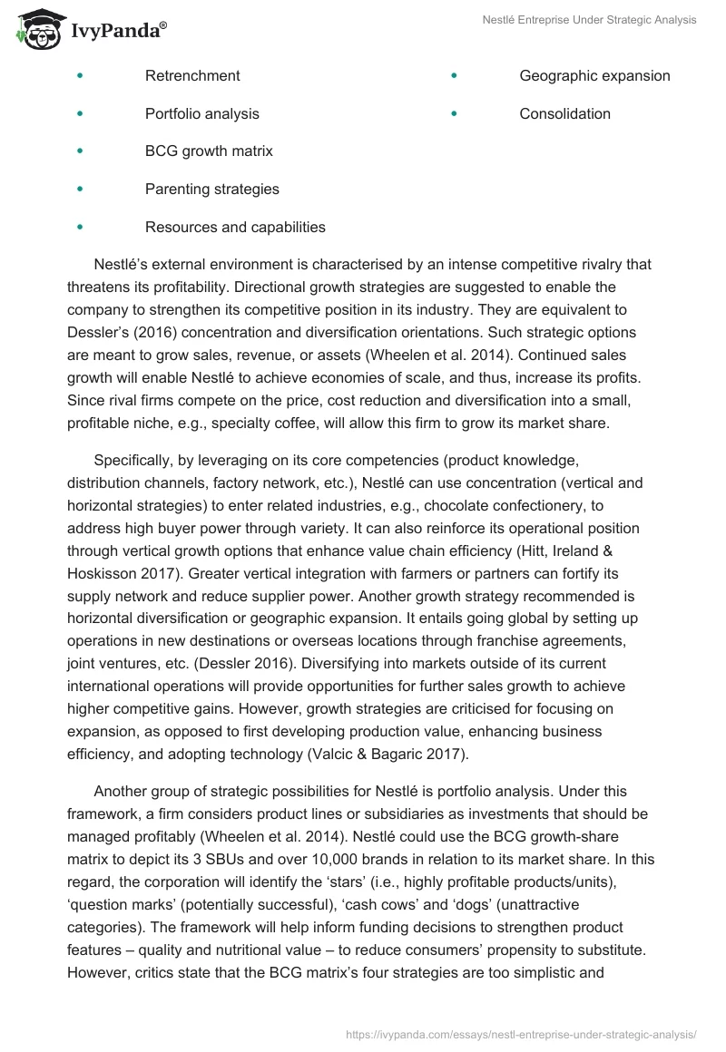 Nestlé Entreprise Under Strategic Analysis. Page 5