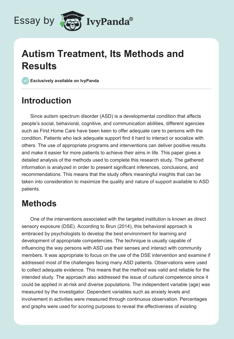 Autism Treatment, Its Methods and Results. Page 1