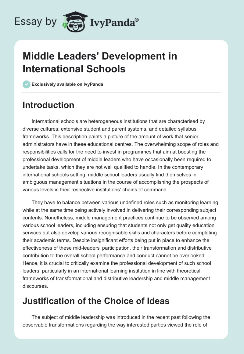 Middle Leaders' Development in International Schools. Page 1