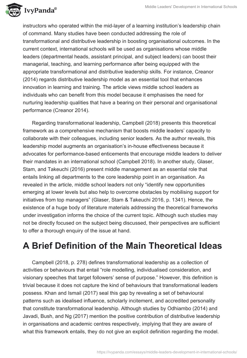 Middle Leaders' Development in International Schools. Page 2