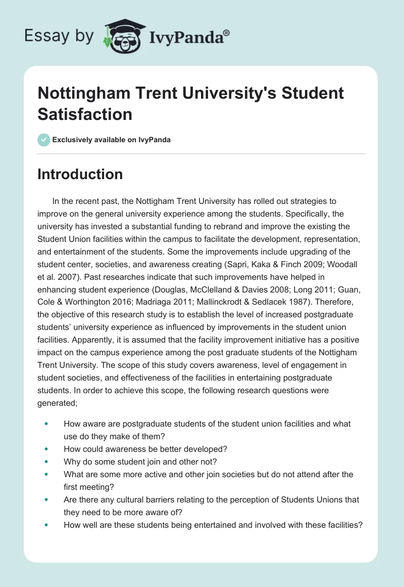 Nottingham Trent University's Student Satisfaction. Page 1