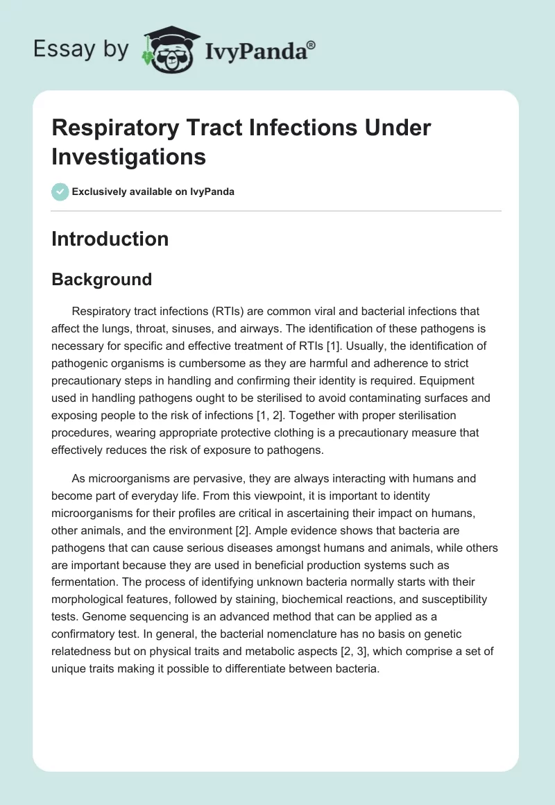 Respiratory Tract Infections Under Investigations. Page 1