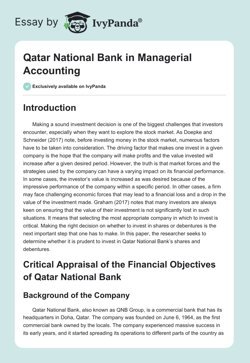 Qatar National Bank in Managerial Accounting. Page 1