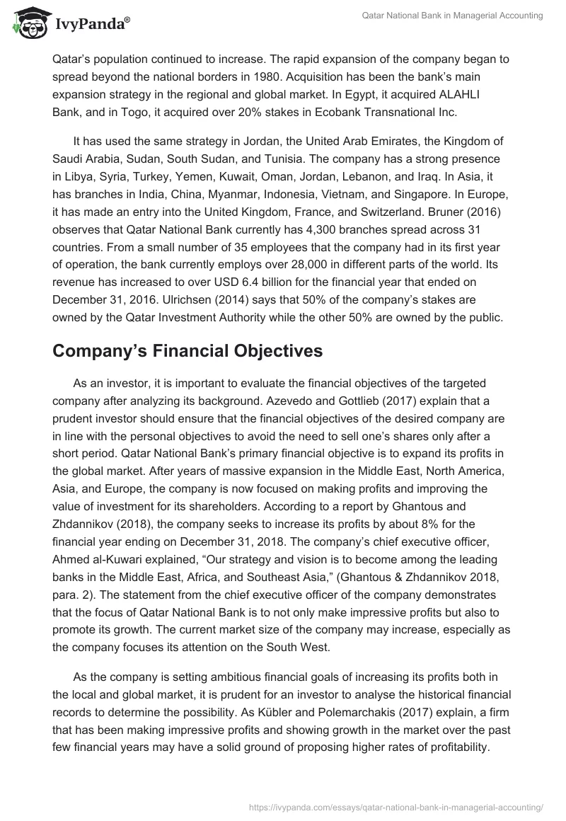 Qatar National Bank in Managerial Accounting. Page 2