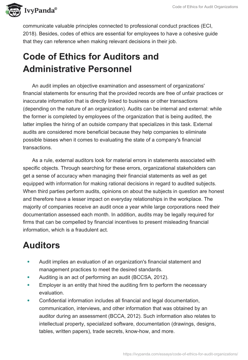 Code of Ethics for Audit Organizations. Page 2