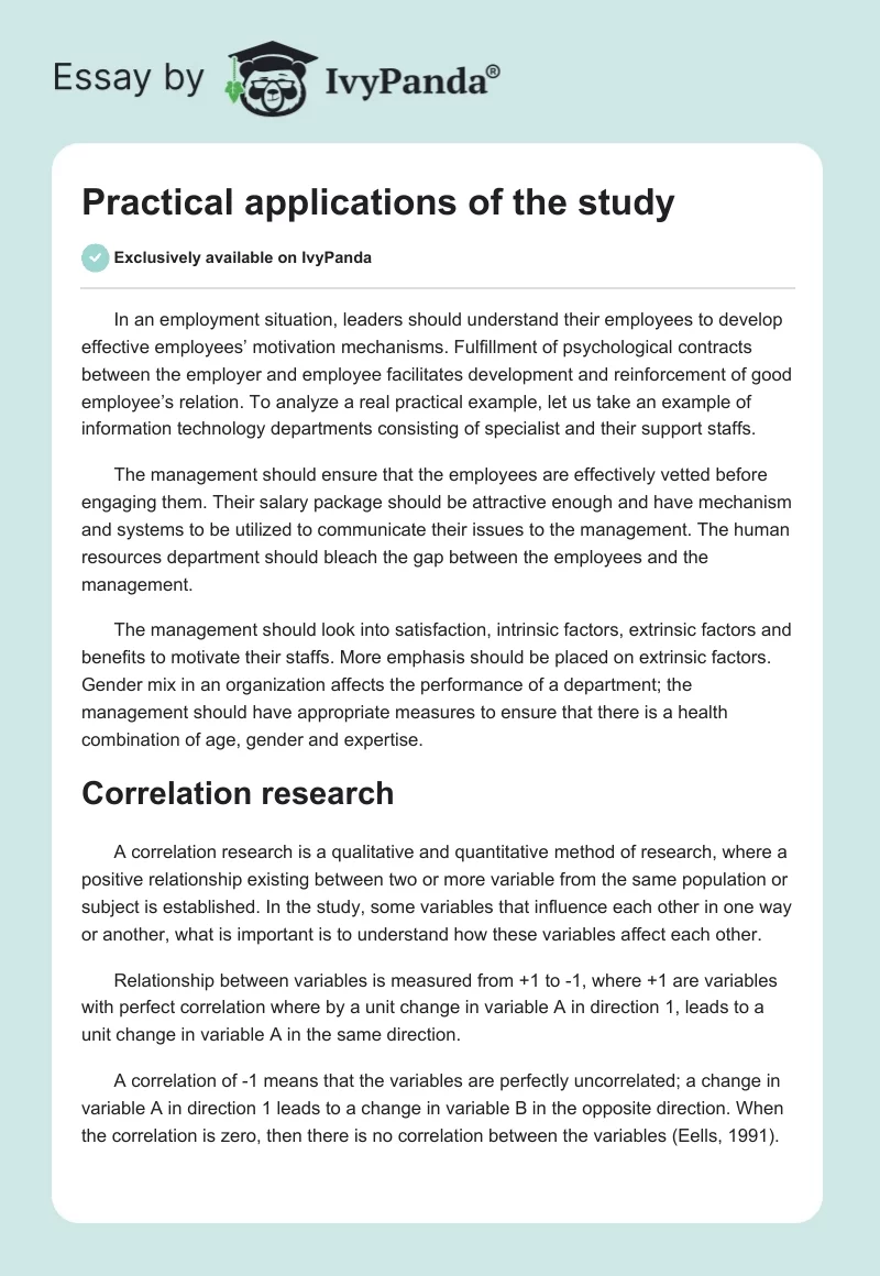 Practical applications of the study. Page 1