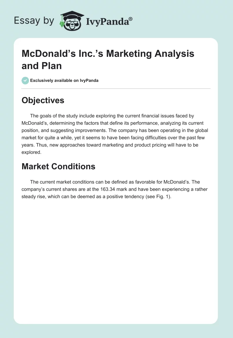 McDonald’s Inc.’s Marketing Analysis and Plan. Page 1