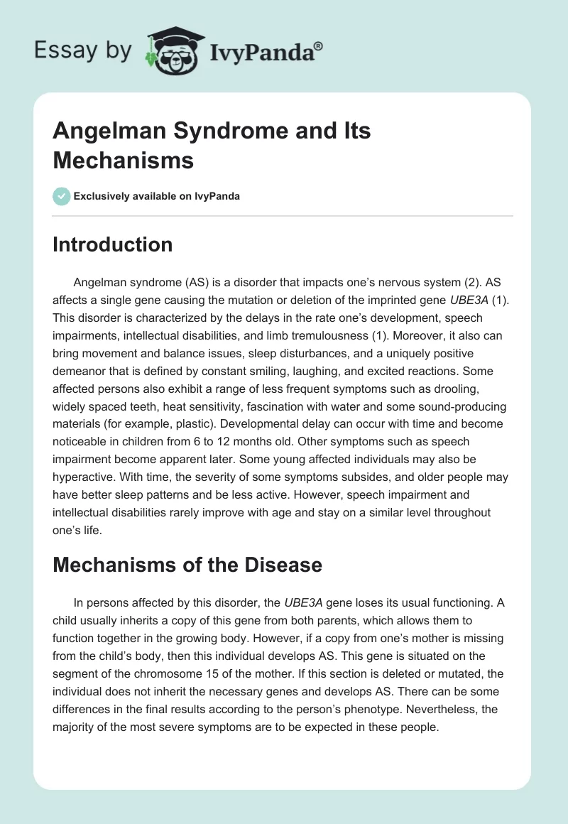 Angelman Syndrome and Its Mechanisms. Page 1