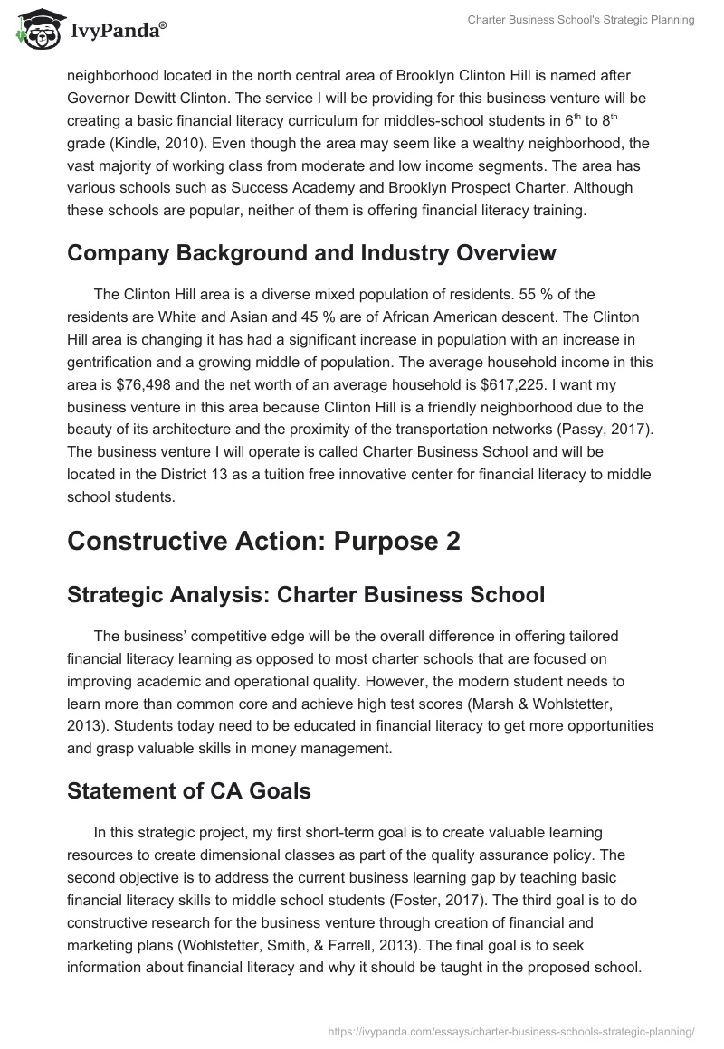Charter Business School's Strategic Planning. Page 2