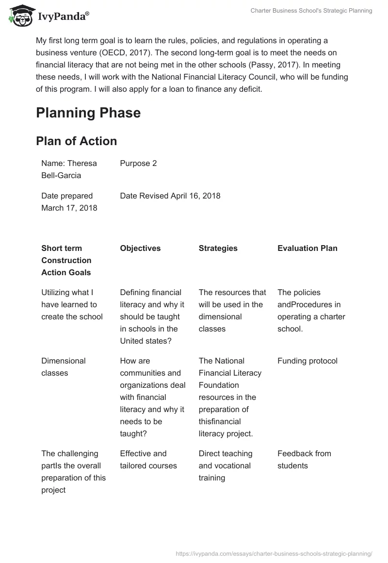 Charter Business School's Strategic Planning. Page 3
