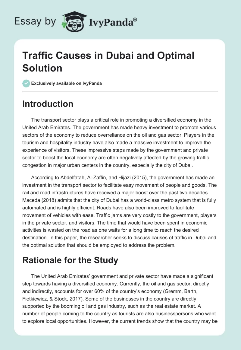 Traffic Causes in Dubai and Optimal Solution. Page 1