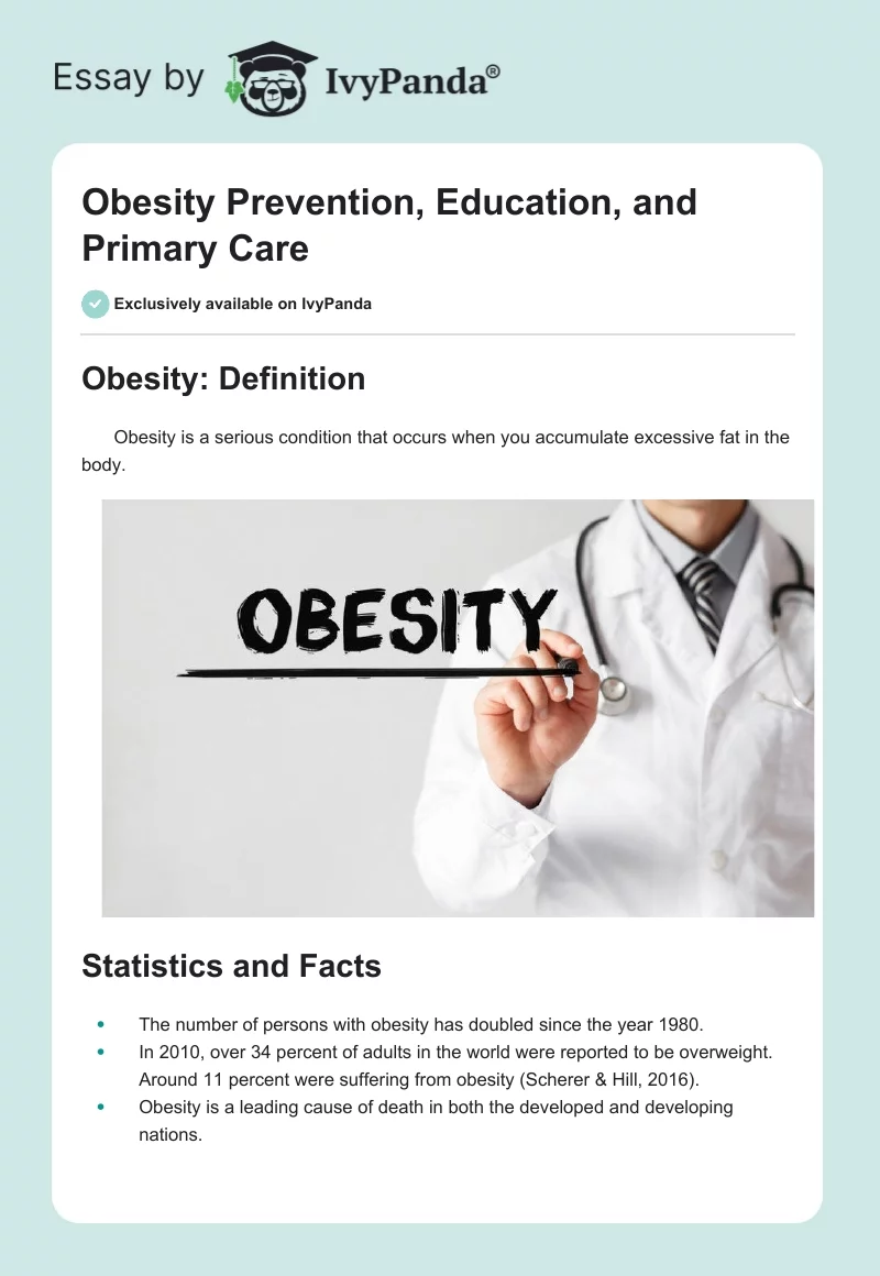 Obesity Prevention, Education, and Primary Care. Page 1