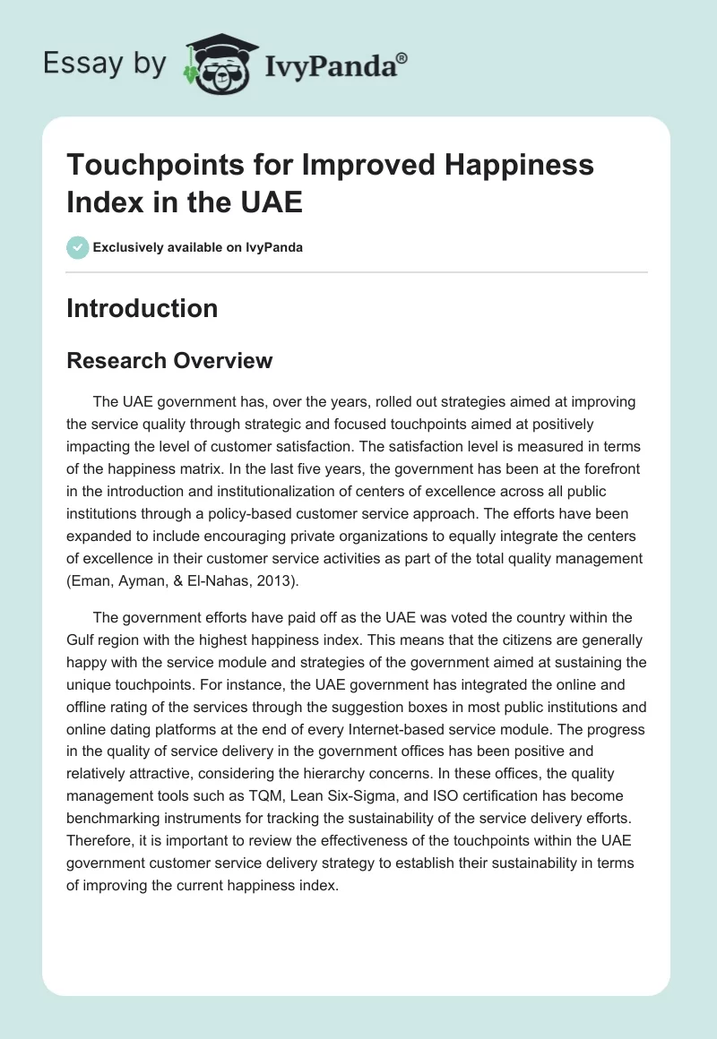 Touchpoints for Improved Happiness Index in the UAE. Page 1