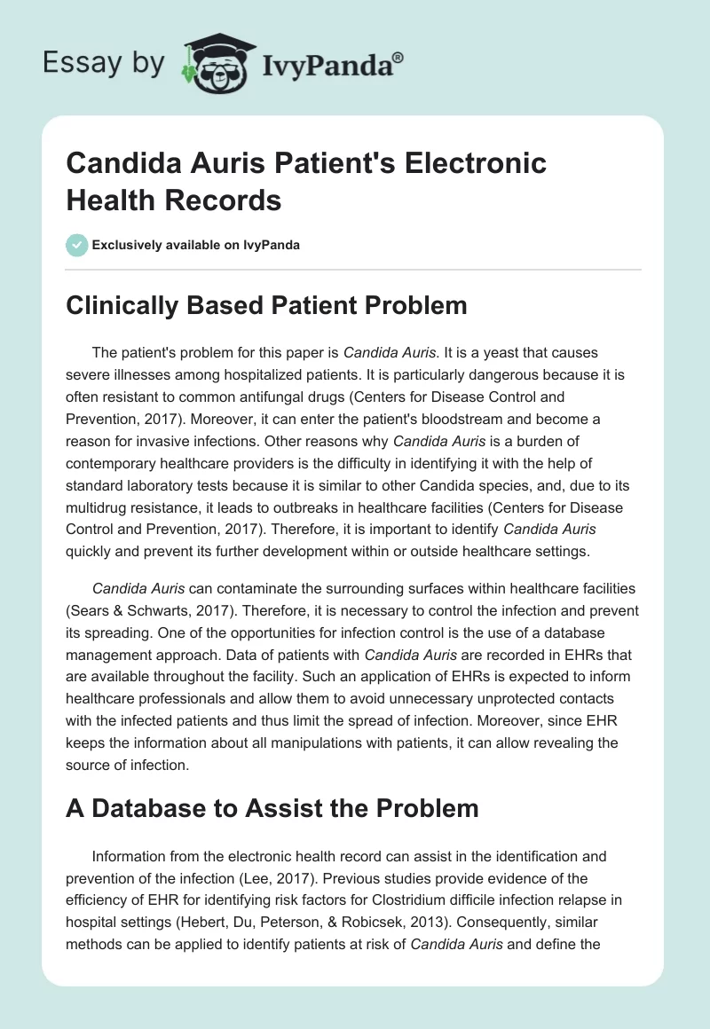 Candida Auris Patient's Electronic Health Records. Page 1