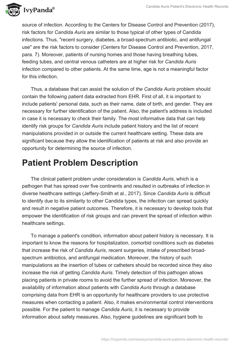 Candida Auris Patient's Electronic Health Records. Page 2